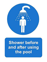 'Shower before and after using the pool' sign